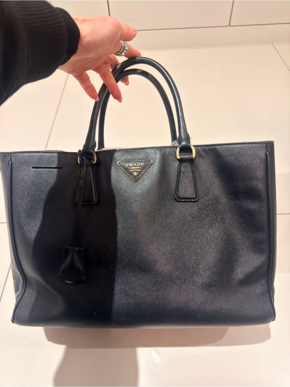 Prada Black Saffiano Leather Tote with Gold Hardware